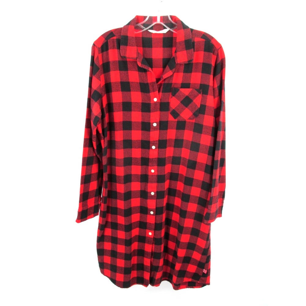 Woolrich Women Red Buffalo Plaid Flannel Nightgown Cotton Sleep Shirt M 7920